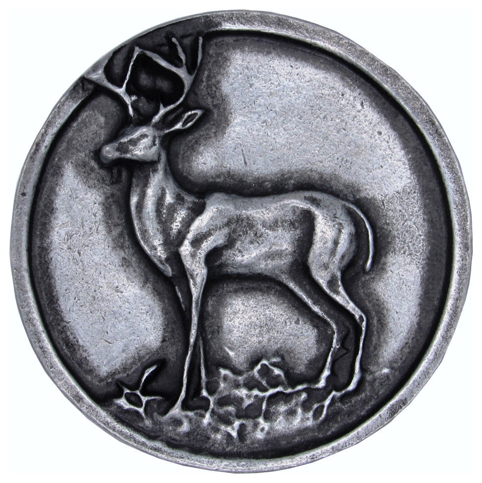 Whitetail Round Deer Knob, Pewter