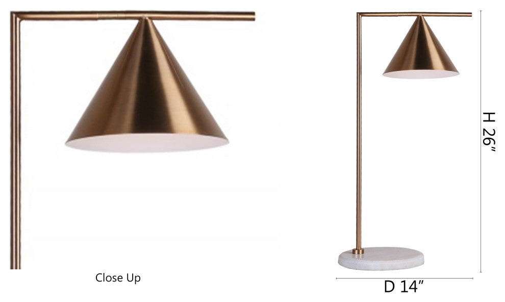 White Marble Base With Gold Shade and Frame Table Lamp