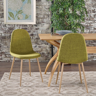 GDF Studio Resta Fabric Dining Chairs With Wood Finished Metal Legs, Set of 2, Green/Light Brown