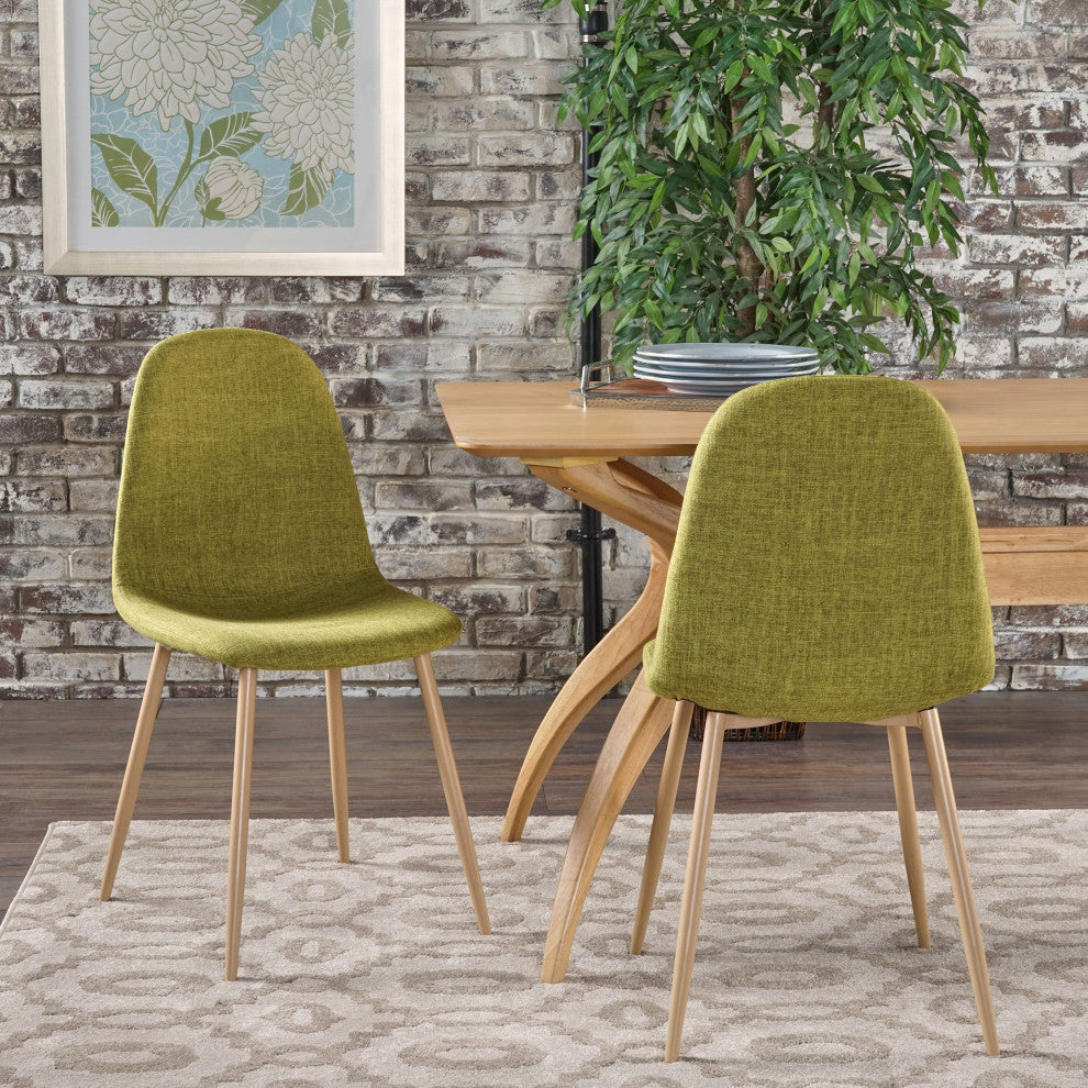 GDF Studio Resta Fabric Dining Chairs With Wood Finished Metal Legs, Set of 2, Green/Light Brown
