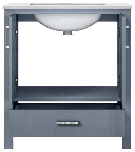 Jacques 30" Dark Grey Single Square Sink Vanity with Quartz Top, No Mirror
