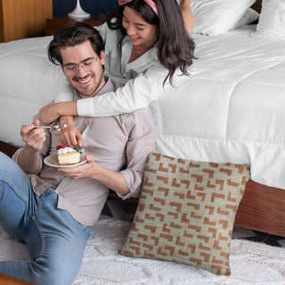 Plutus Brown Beige Angles Abstract Luxury Throw Pillow, 18"x18"