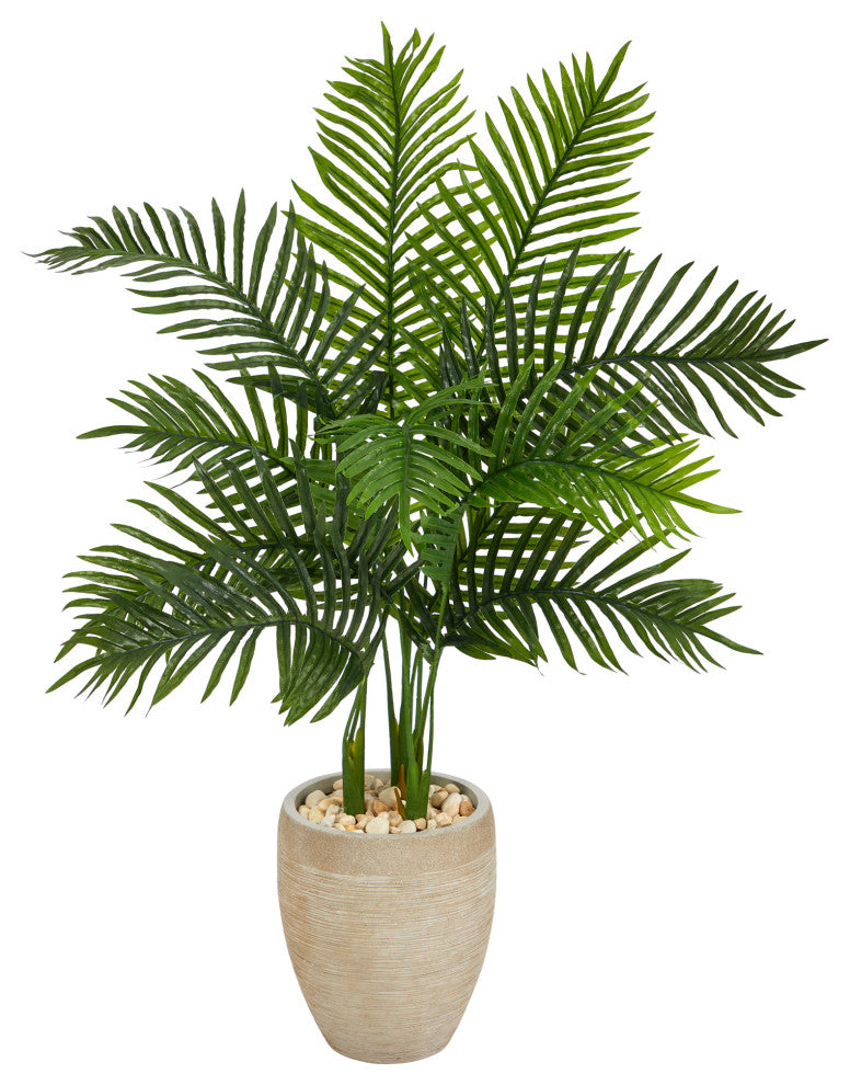 3.5' Areca Palm Artificial Tree, Sand Colored Planter, Real Touch