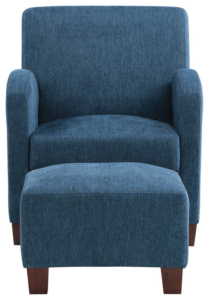 Aiden Chair and Ottoman Herringbone Navy With Medium Espresso Legs