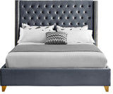 Barolo Velvet Upholstered Bed, Gray, Queen