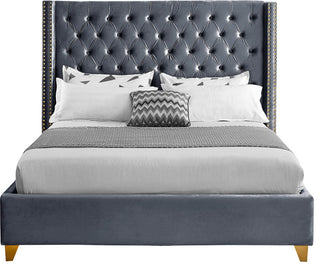 Barolo Velvet Upholstered Bed, Gray, Queen