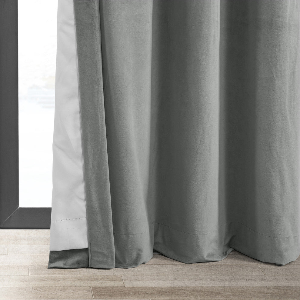 Signature Silver Gray Grommet Blackout Velvet Curtain Single Panel, 50"x108"
