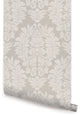 Classic Damask Peel and Stick Vinyl Wallpaper, Beige on Gray, 24"w X 60"h