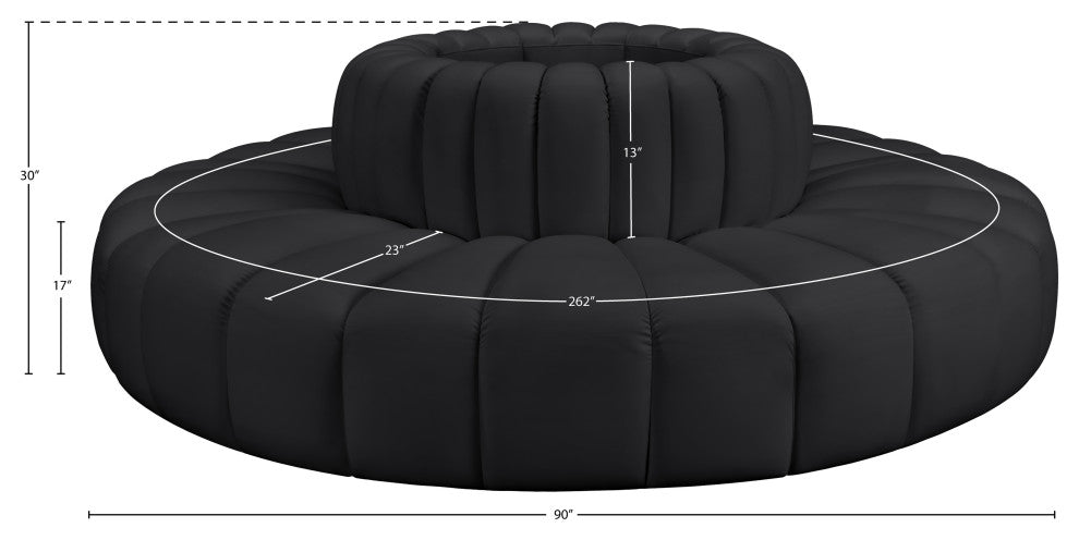 Arc Upholstered Outward Curved Modular Sectional, Black, 8-Piece: 8 Reverse Corner, Vegan Leather