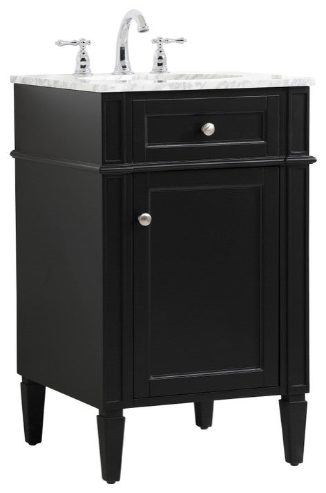 Home Living Vanity with Carrara White Marble Countertop, Black, 21", Single Sink