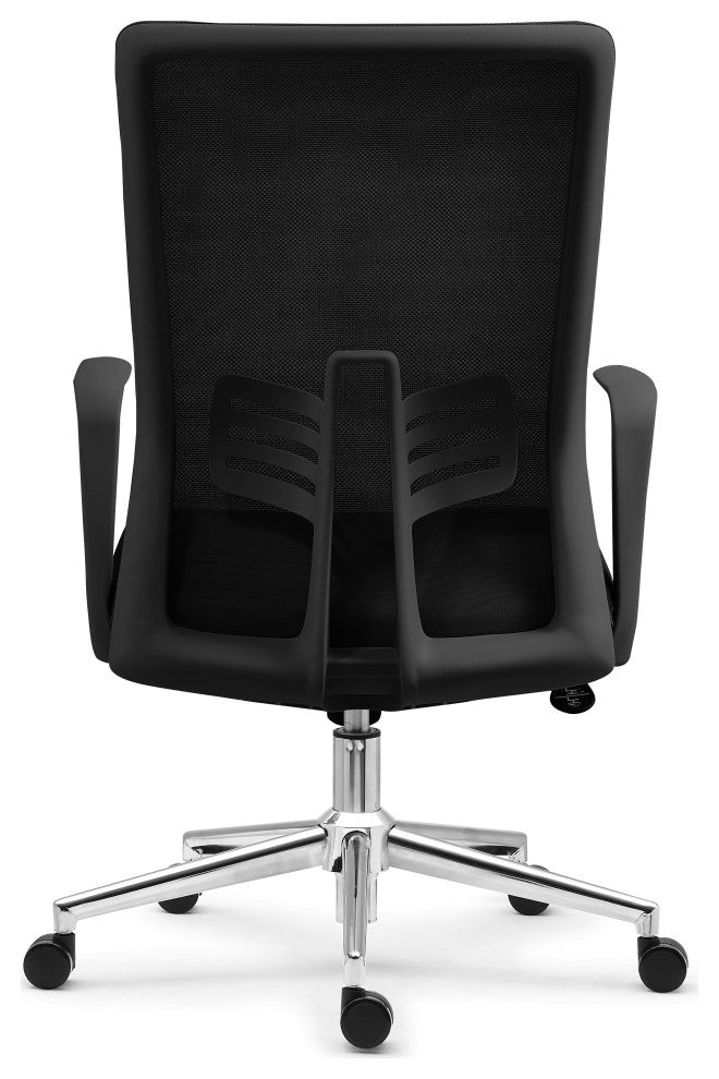 Modern Ergonomic Office Chair Faux Leather Upholstery Lumbar Support, Black