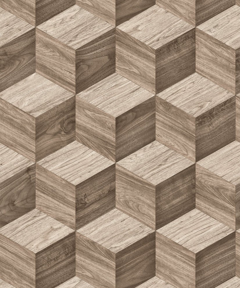 Natural Faux 2, Geometric Stone Wood Wallpaper, Light Beige, Roll, 21"x33''