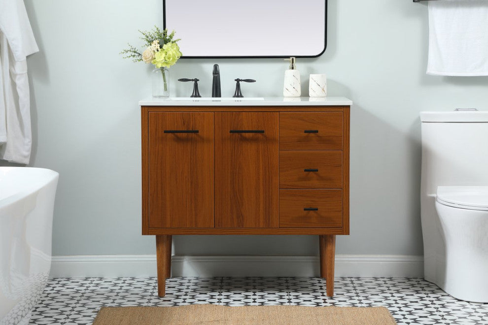 Home Living 22" Midcentury Modern Teak-Light Bathroom Vanity