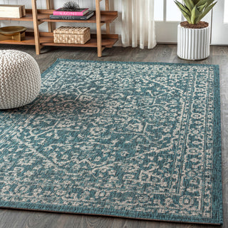 Malta Boho Medallion Textured Weave Indoor/Outdoor, Teal/Gray, 3x5