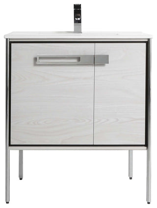Oakville Bath Vanity, Ceramic Sink, Mild Grey Oak, 30 Inch, Chrome Hardware