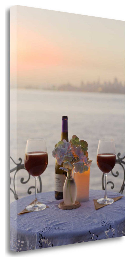 Up Close Sunset Wine Night For Two City 4 Giclee Wrap Canvas Wall Art