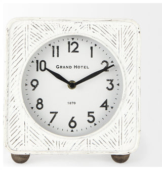 Karl Rustic White Iron Rounded Square Table Clock