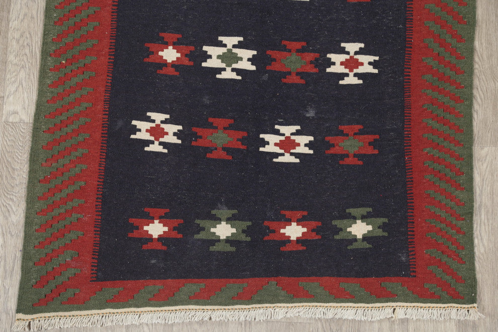 Consigned, Kilim Oriental Traditional Hand-Woven Persian Area Rug, Blue, 4x6
