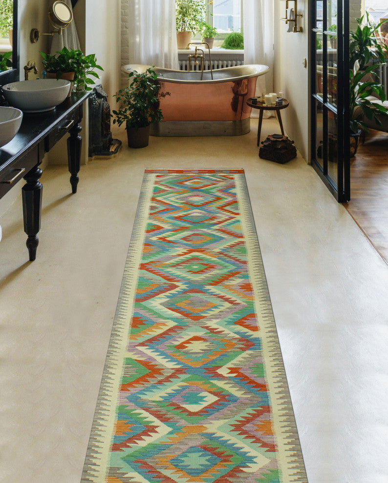 Sangat Kilim Vicdan Red/Ivory Runner, 2'9x15'8