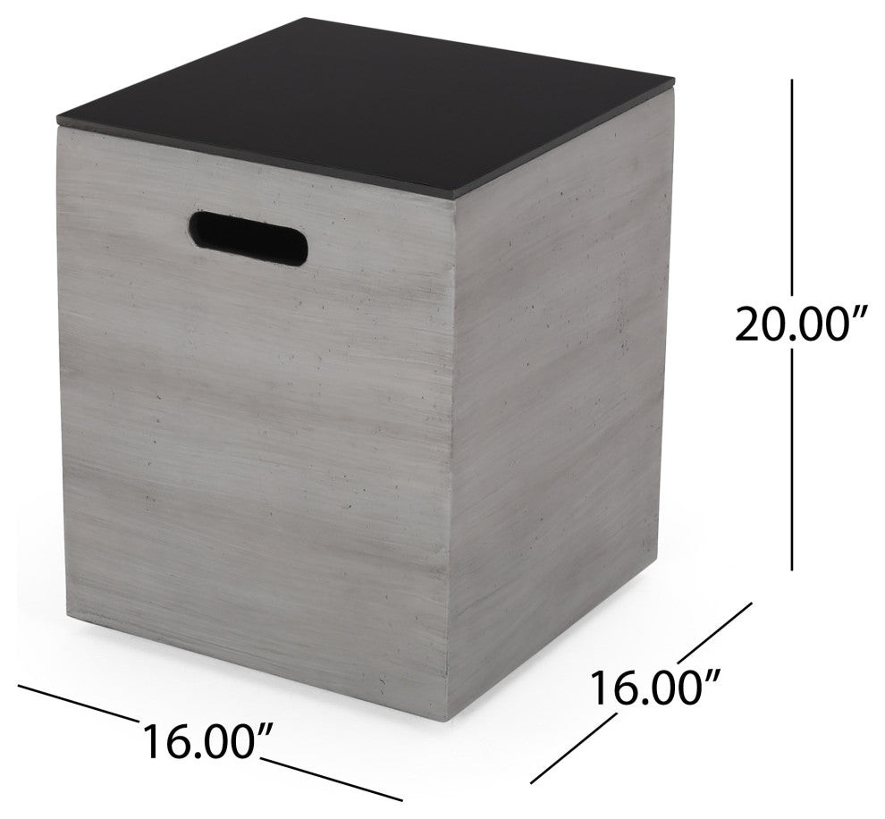 Harmon Outdoor Lightweight Concrete and Ceramic Tank Holder Side Table