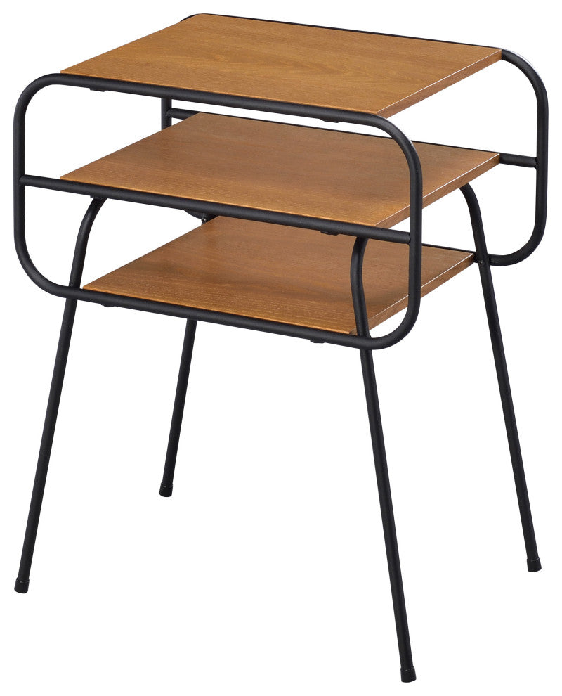 Benzara BM204497 Wooden End Table with 2 Bottom Shelves, Brown and Black