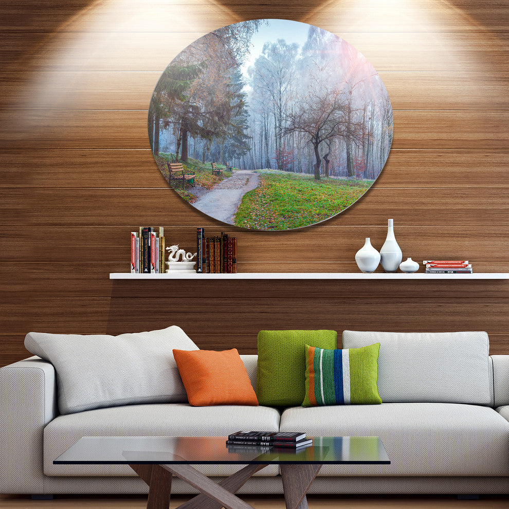 Bright Sun Over Autumn Trees, Landscape Art Disc Metal Wall Art, 23"