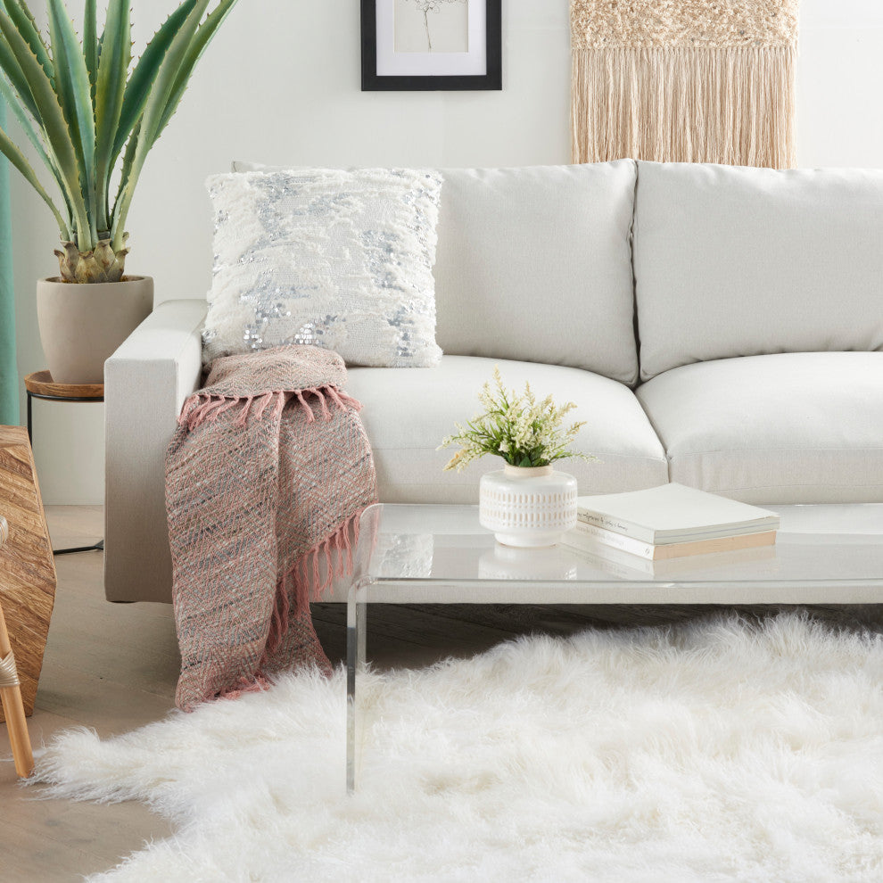 Mina Victory VV212 Throw Pillow, White, 20"X20"