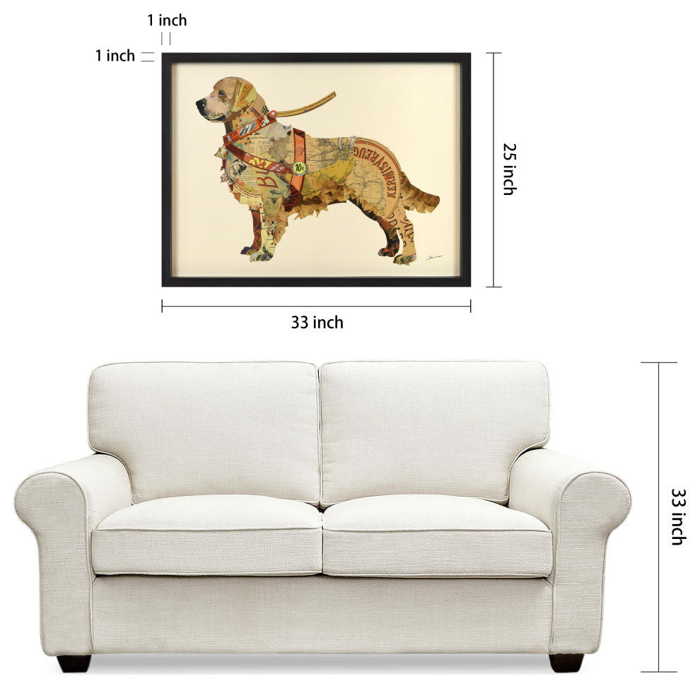 Golden Retriever Hand-made dimensional Collage, Shadow Box Frame