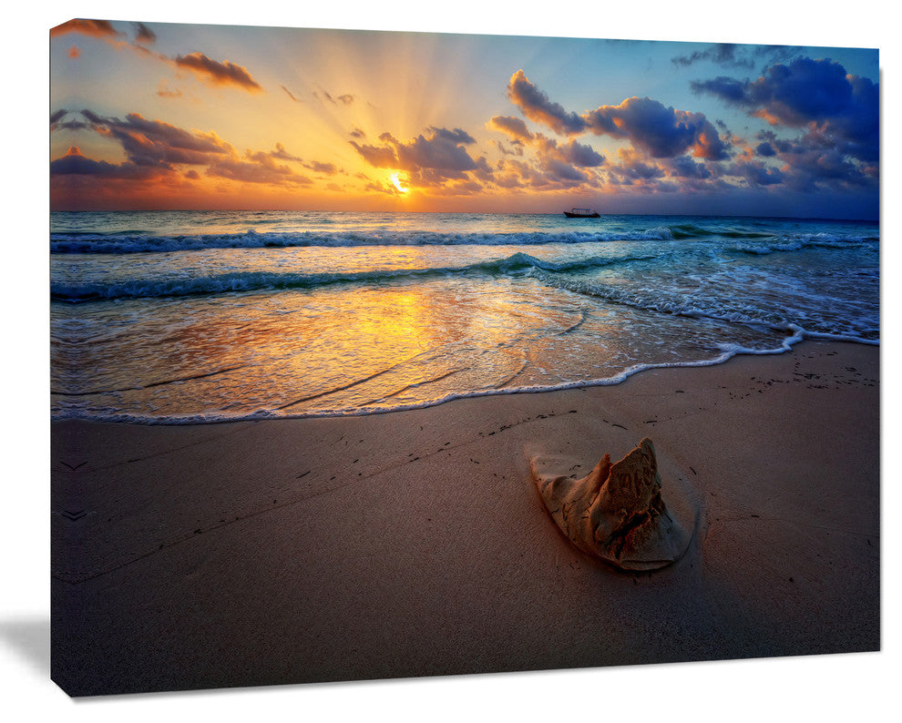 Quiet Seashore during Sunset, Seashore Canvas Art Print, 60"x28"