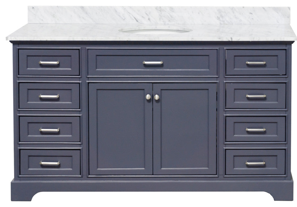 Aria 60" Bathroom Vanity, Marine Gray, Carrara Marble, Single Vanity