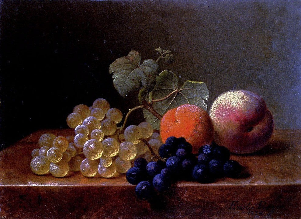 Emilie Preijer Grapes  An Orange And An Apple On A Marble Ledge Wrapped Canvas