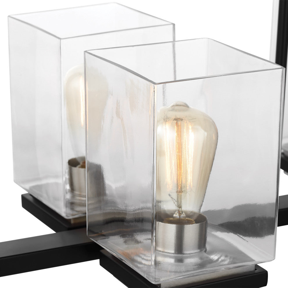Crossroads 6-Light Island Pendant, Matte Black With Clear Glass