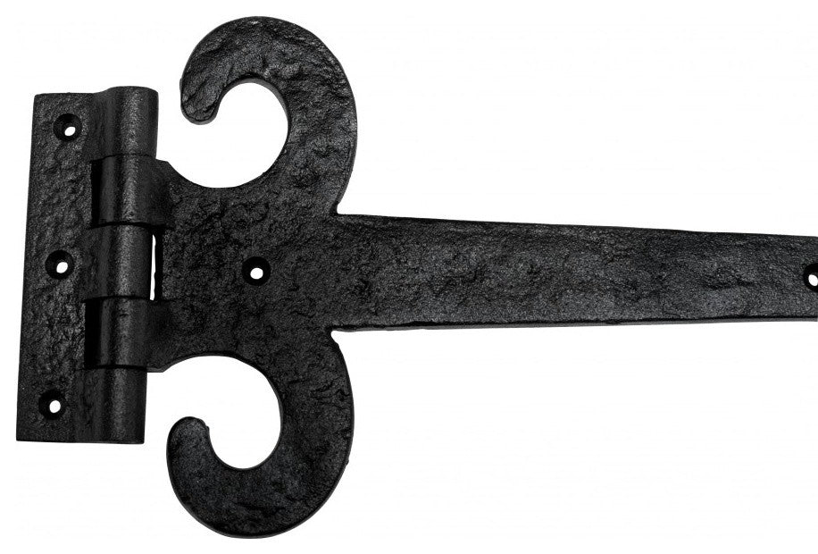 Black Wrought Iron Door Strap Hinge 18" L Fleur De Lis Rust Resistant Pack of 2