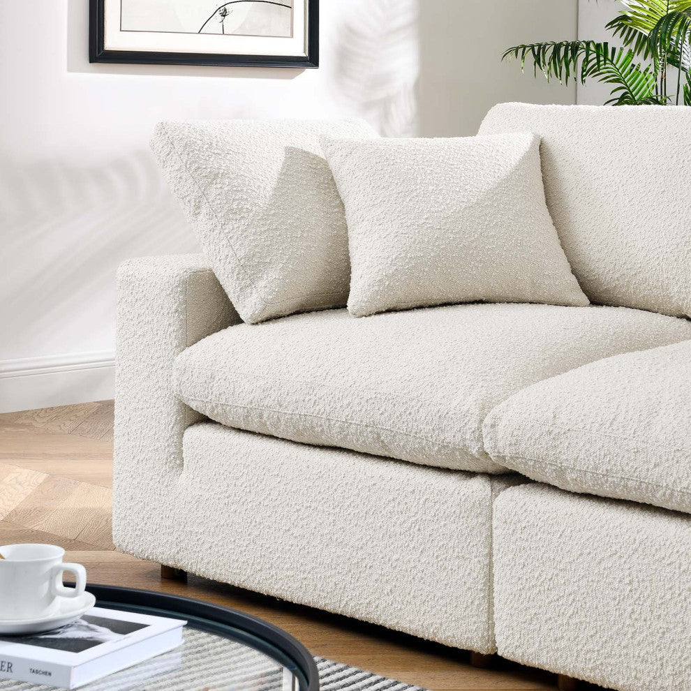 Commix Down Filled Overstuffed Boucle Fabric Loveseat, Ivory