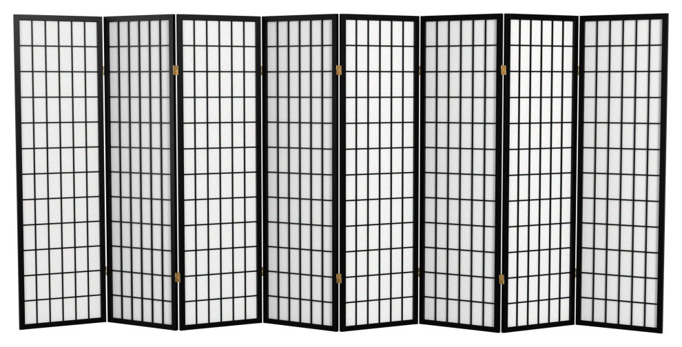5' Tall Window Pane Shoji Screen, Black, 8 Panels
