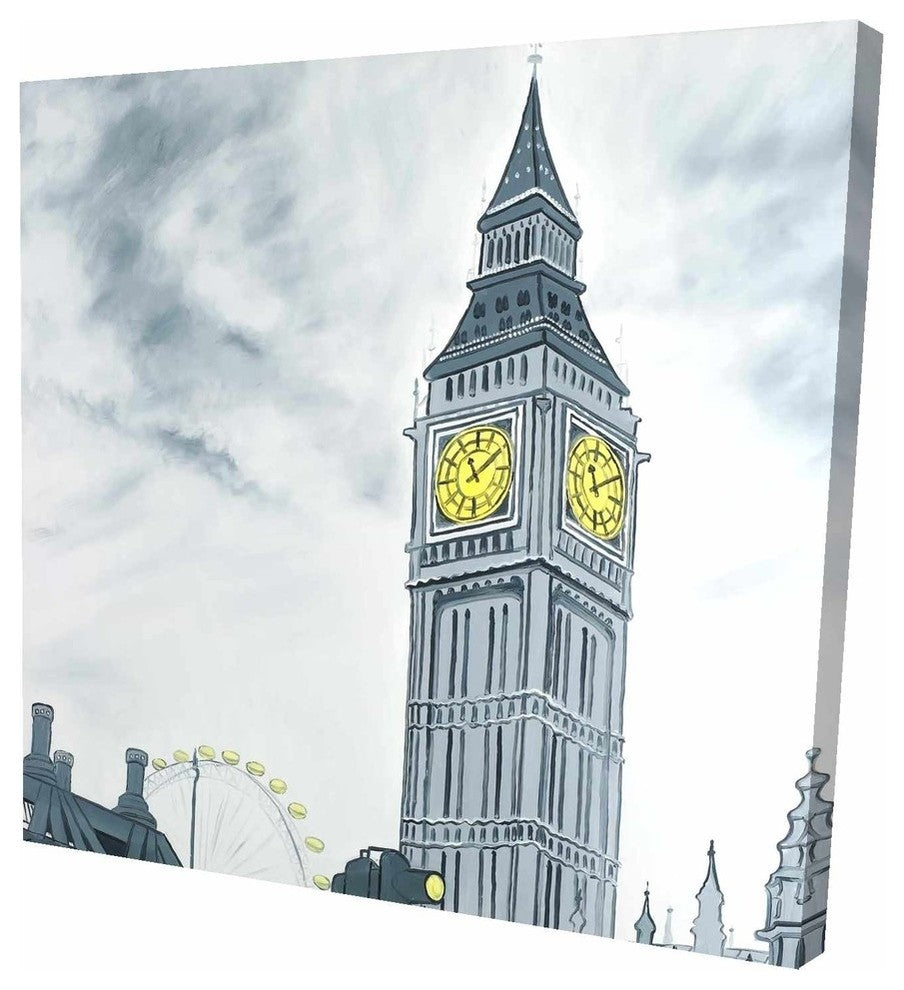Outline of Big Ben In London, Fine Art Gallery Wrapped Canvas, 24"x24"