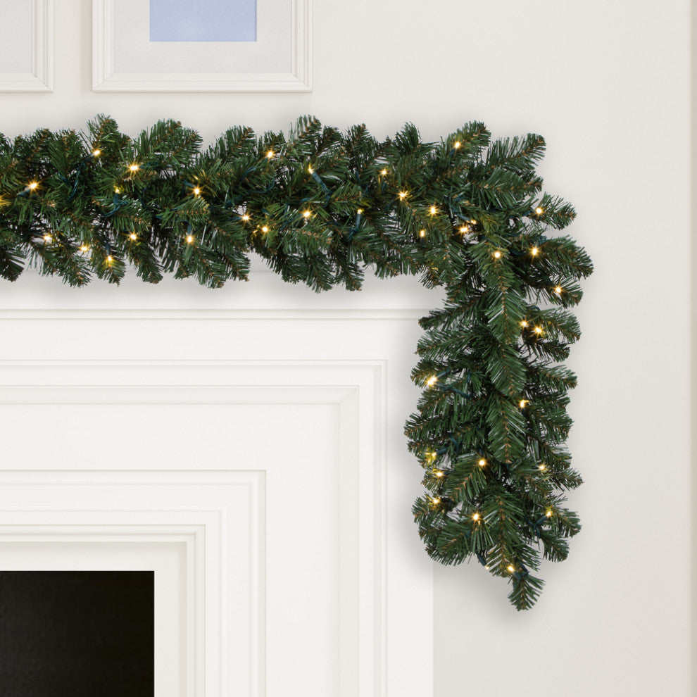 Vickerman C164709Led 9'X12" Christmas Garland, Warm White Wide Angle Lights