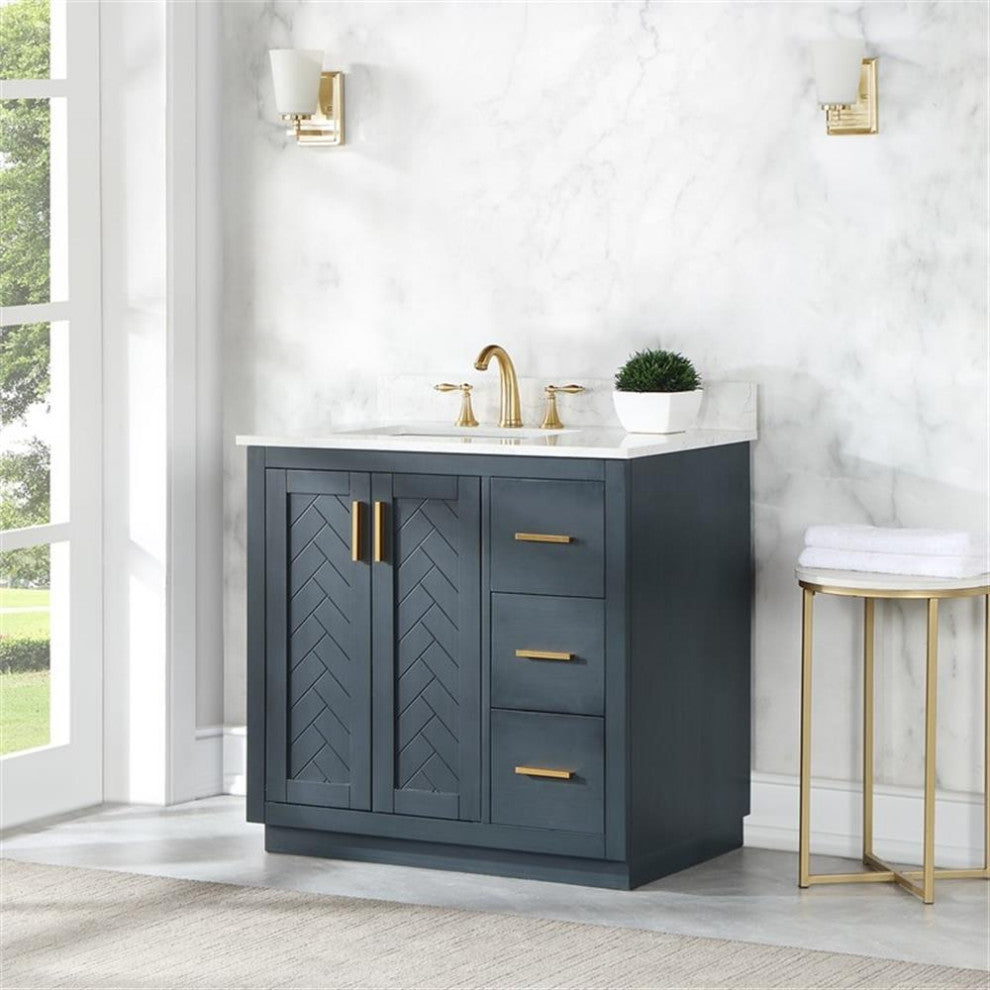 Gazsi 36" Single Bathroom Vanity Set in Charcoal Blue without Mirror