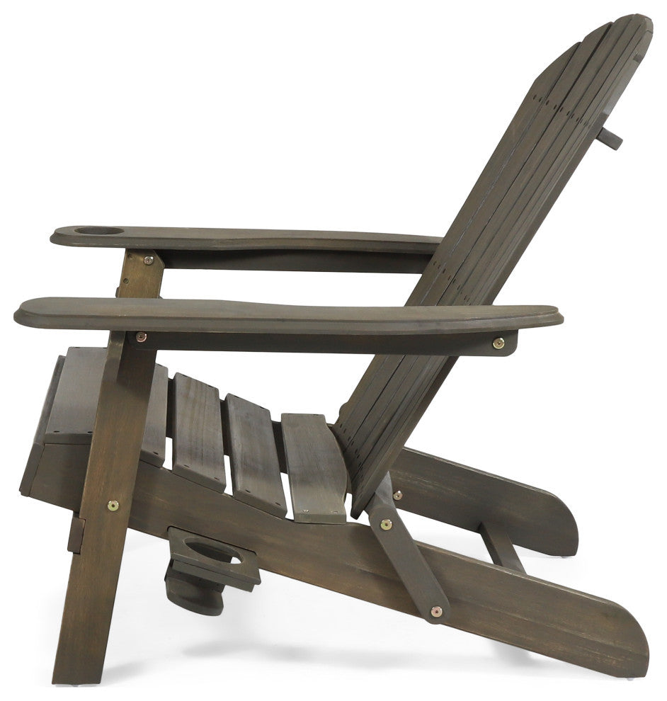 Yadiel Outdoor Acacia Wood Folding Adirondack Chair, Gray