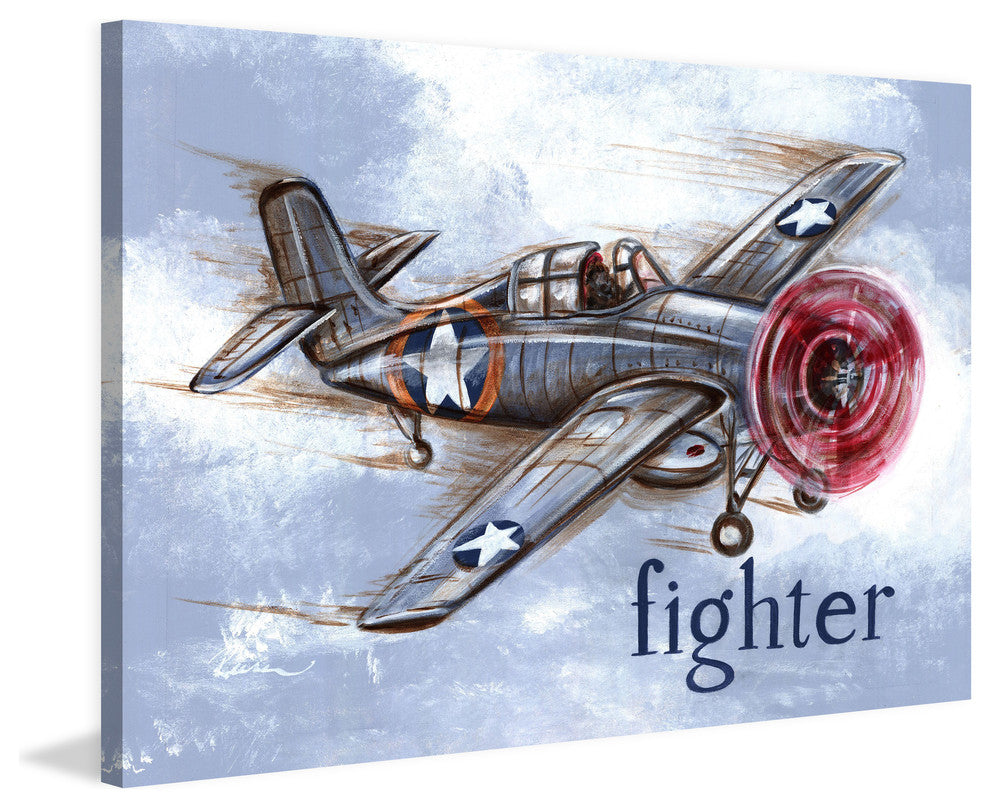 "Fighter Plane" by Reesa Qualia Painting Print Wrapped Canvas, 24x16