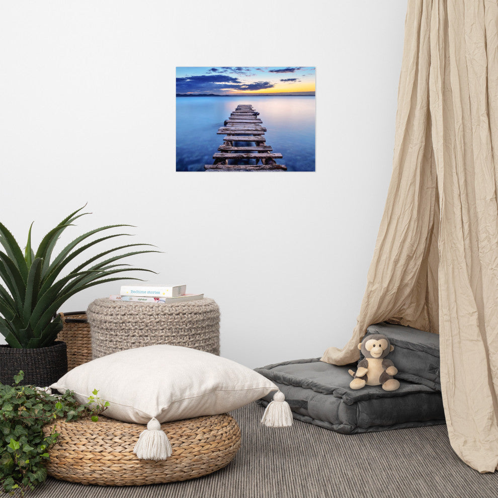 Old Weathered Lake Pier at Sunset Landscape Photo Loose Wall Art Prints, 18" X 24"