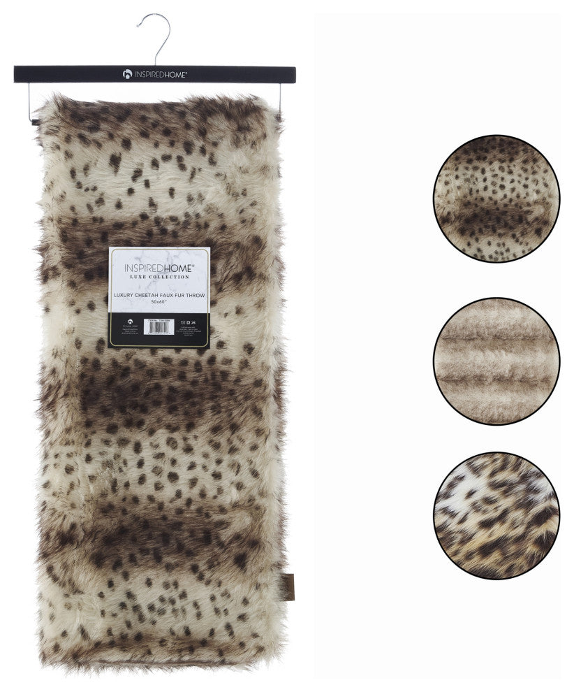 Inspired Home Jiselle Throw, Acrylic 50"x60", Faux Cheeta