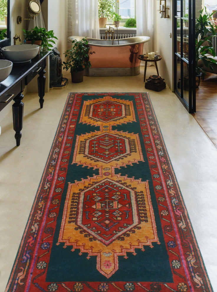Fine Vintage Distressed Pegah Charcoal/Red Runner, 3'4x10'10