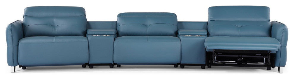 Macau Reclining Leather Sofa with Consoles in Dark Teal