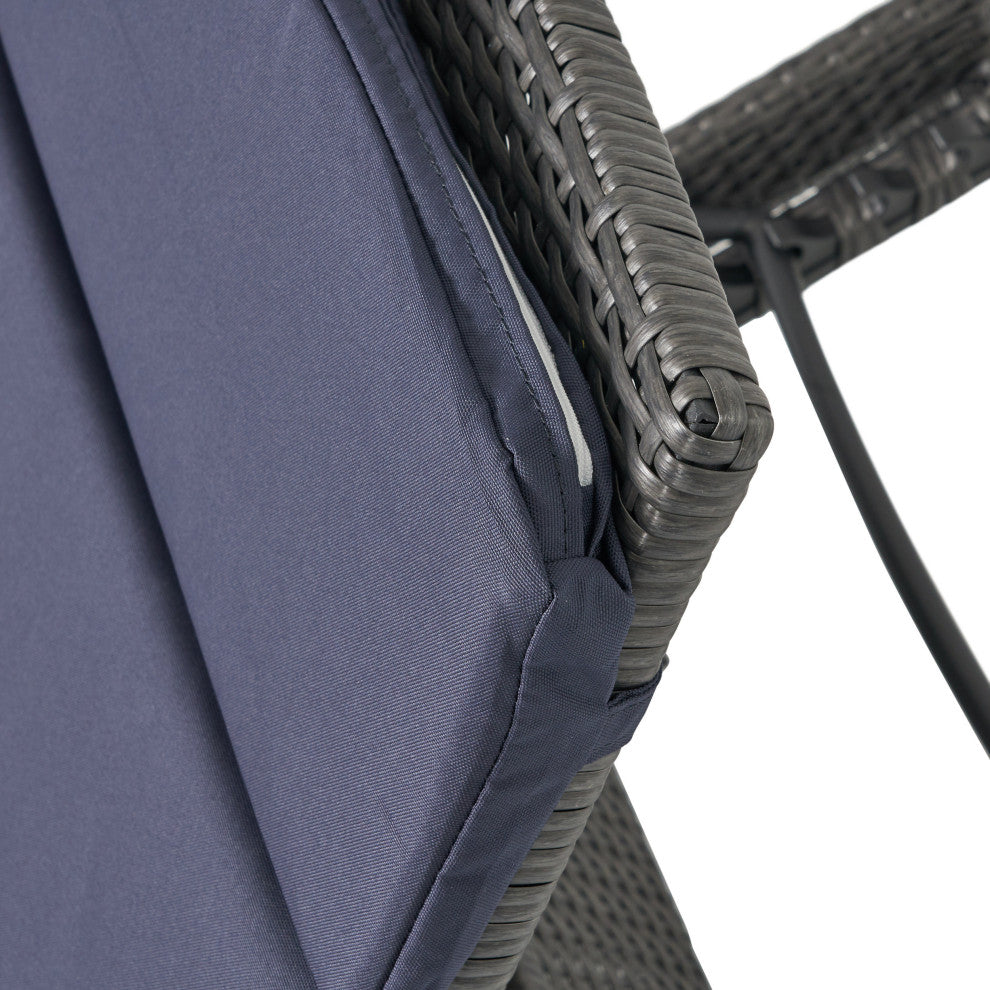 GDF Studio Nassau Outdoor Gray Wicker Chaise Lounge, Navy Blue Cushion