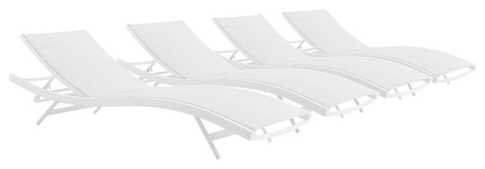 Glimpse Outdoor Patio Mesh Chaise Lounge Set of 4 - White White