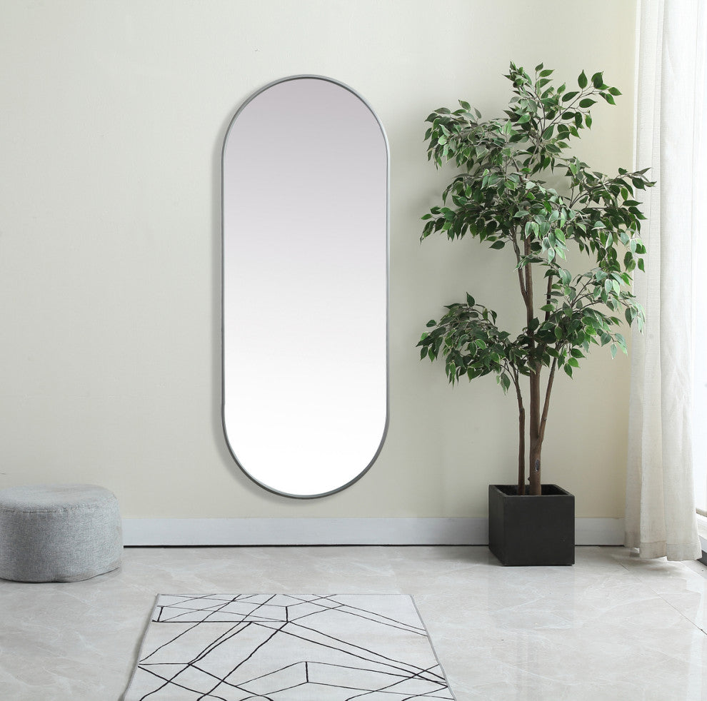 Home Living Metal Frame Oval Mirror 24x60 Inch, Silver