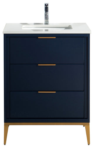 DIVANI 24" Vanity WithQuartz Counter Top, Gloss White, Navy Blue