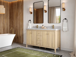 Atlanta Oak 60" Single Bathroom Vanity, White 2" Venatino Quartz