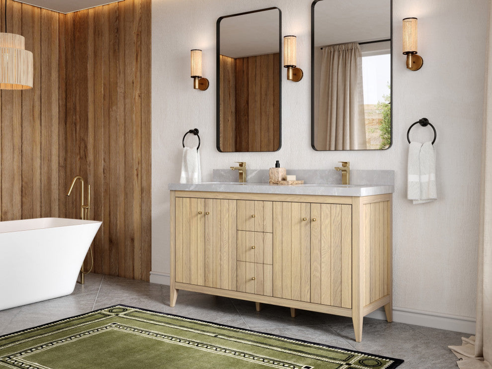 Atlanta Oak 60" Single Bathroom Vanity, White 2" Venatino Quartz